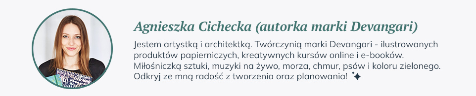 O mnie - brush peny i nowości w sklepie Agnieszka Cichecka - artystka i twórczyni notesów do Bullet Journal.