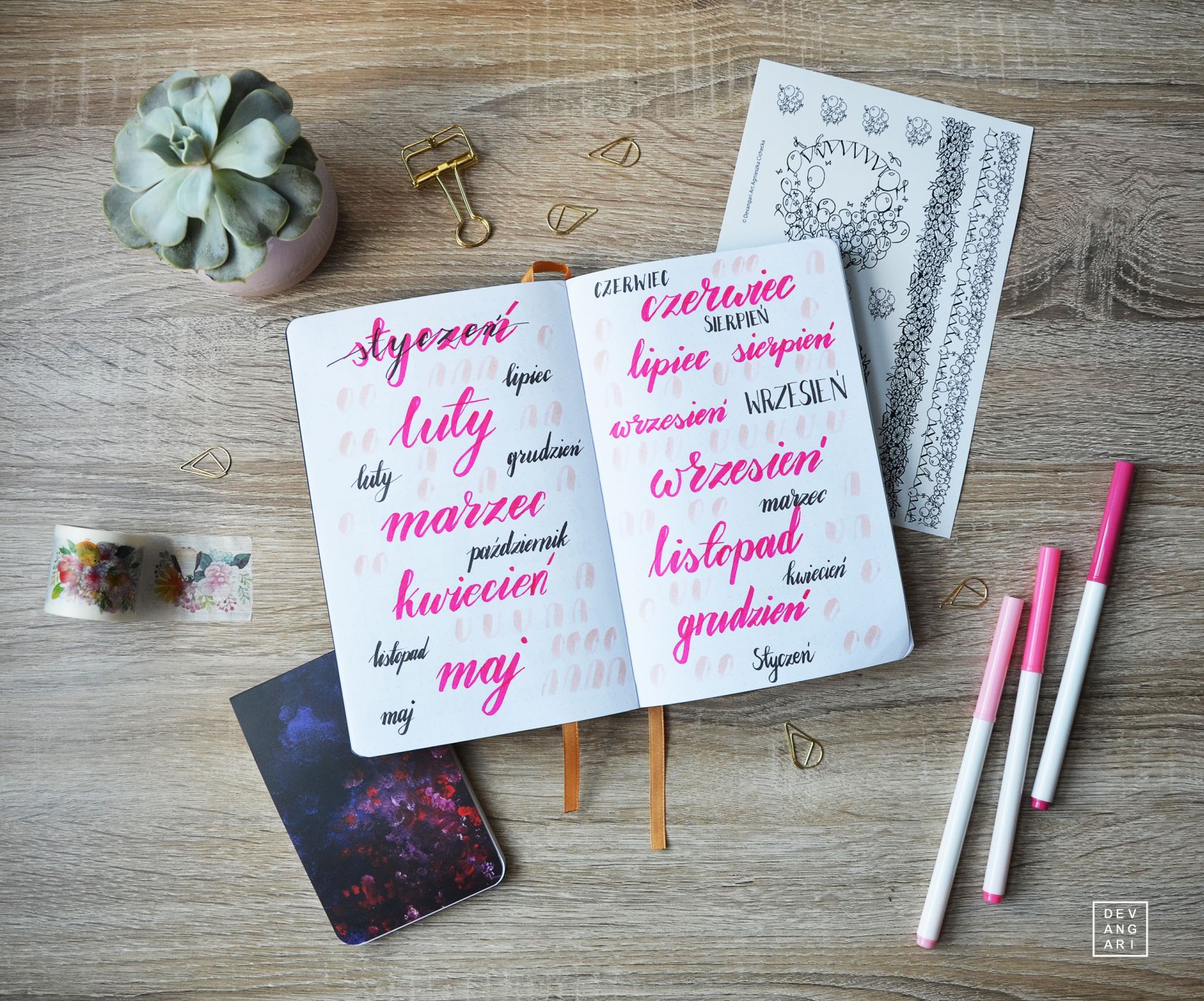Brush lettering - co to jest? 02 Wykaligrafowane nazwy miesięcy w stylu brush lettering